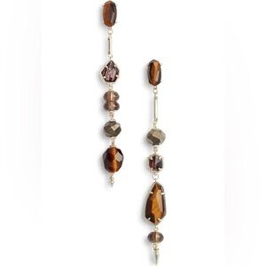 Kendra Scott Cosette Linear Earring in Gold Tigers Eye Mix.